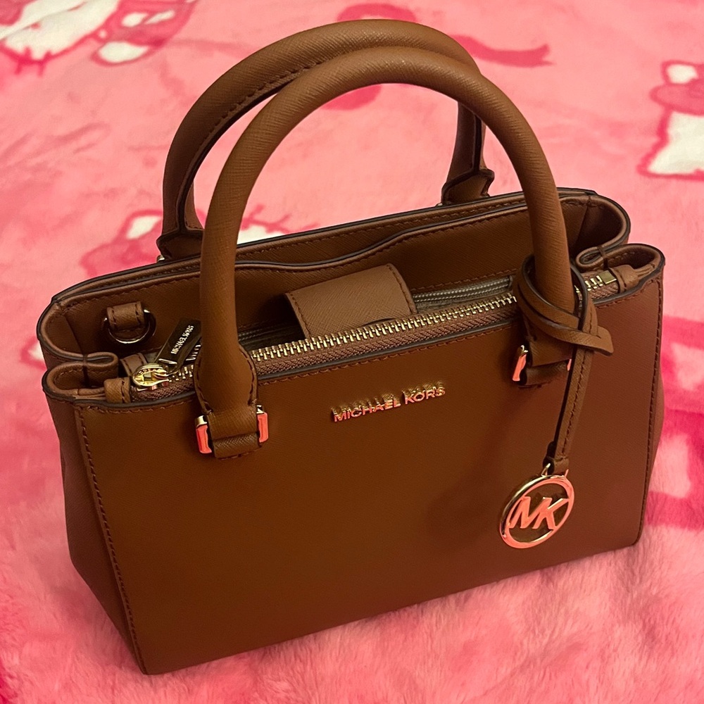 Michael Kors Kellen Satchel in Luggage with Gold Accents